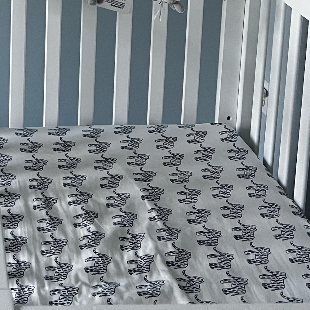 Pottery Barn Kids Navy Blue and White Elephant Crib Sheet